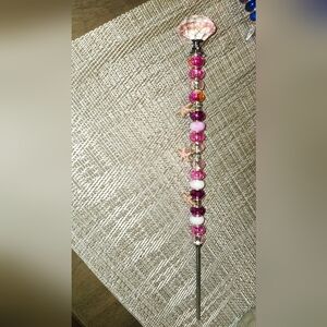 Hand Crafted Pink Beaded With Starfish  Dangle Charms Plant/garden Stake.